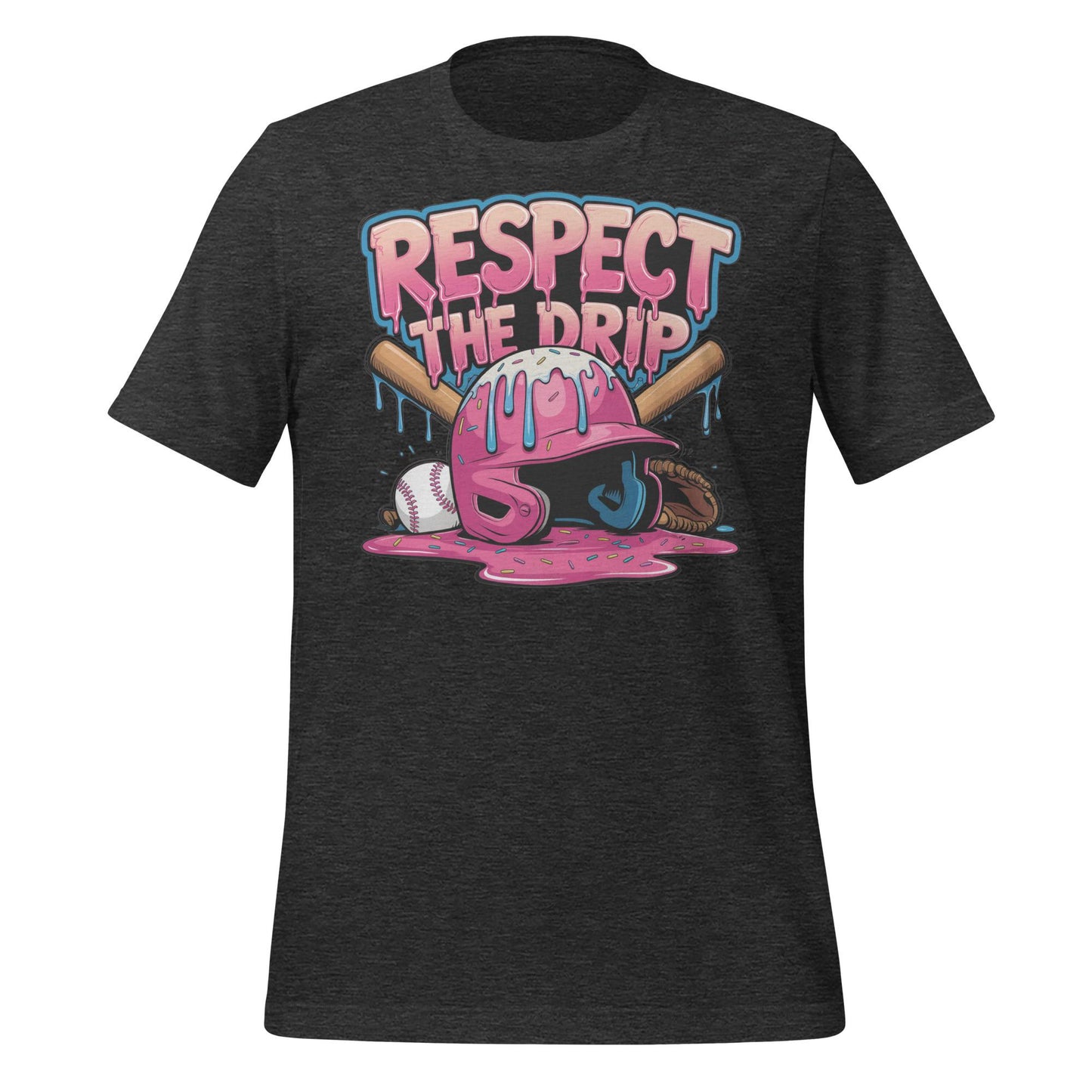 Respect the Drip Baseball T-Shirt – Melting Helmet & Bat Graphic – Funny Ice Cream Style Tee for Players