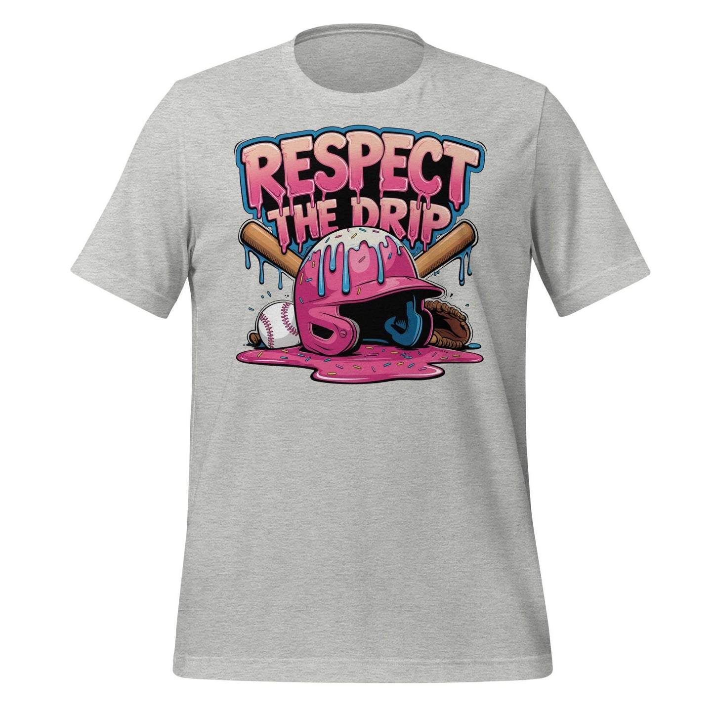 Respect the Drip Baseball T-Shirt – Melting Helmet & Bat Graphic – Funny Ice Cream Style Tee for Players
