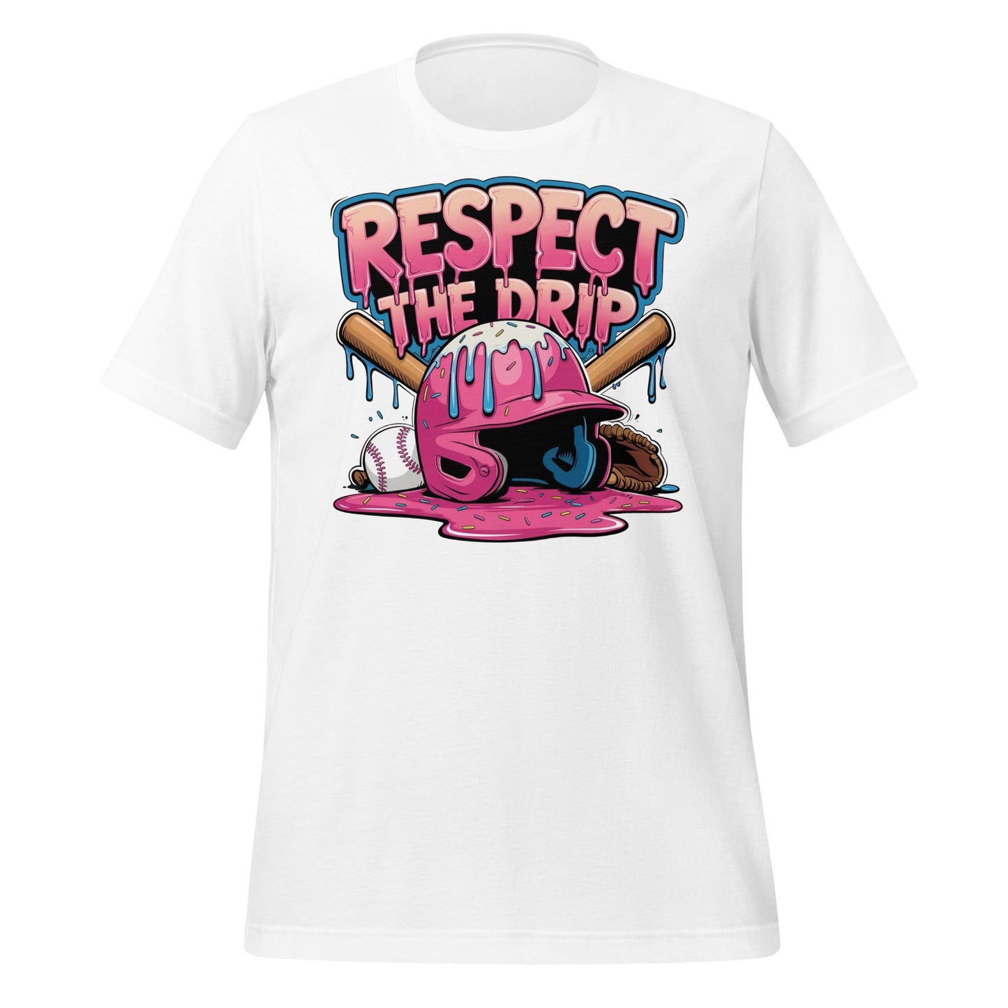 Respect the Drip Baseball T-Shirt – Melting Helmet & Bat Graphic – Funny Ice Cream Style Tee for Players