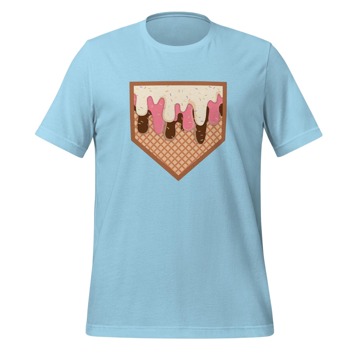 Dripping Home Plate T-Shirt β Fun Baseball Graphic Tee β Summer Ballpark Vibes on Sky Blue Shirt