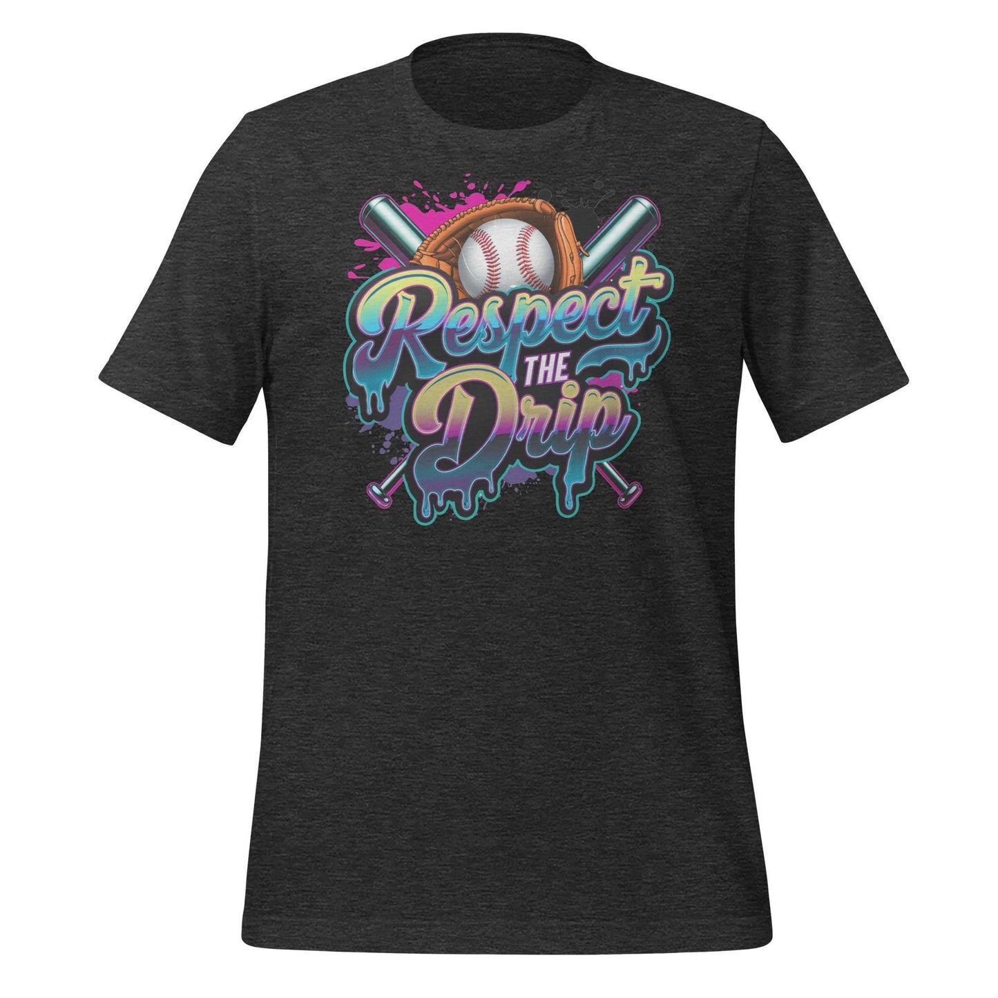 Respect the Drip Baseball T-Shirt – Neon Graffiti Style Graphic Tee – Cool Bat and Ball Design for Players and Fans