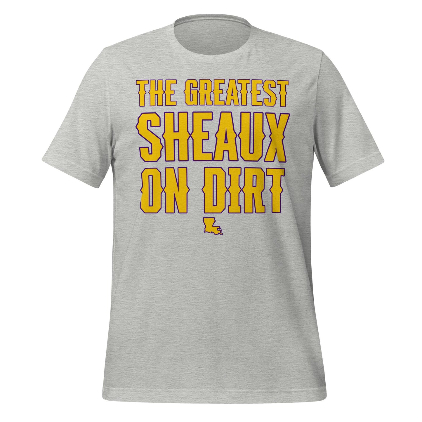 The Greatest Sheaux on Dirt Tee – Bold Purple & Gold Baseball Shirt