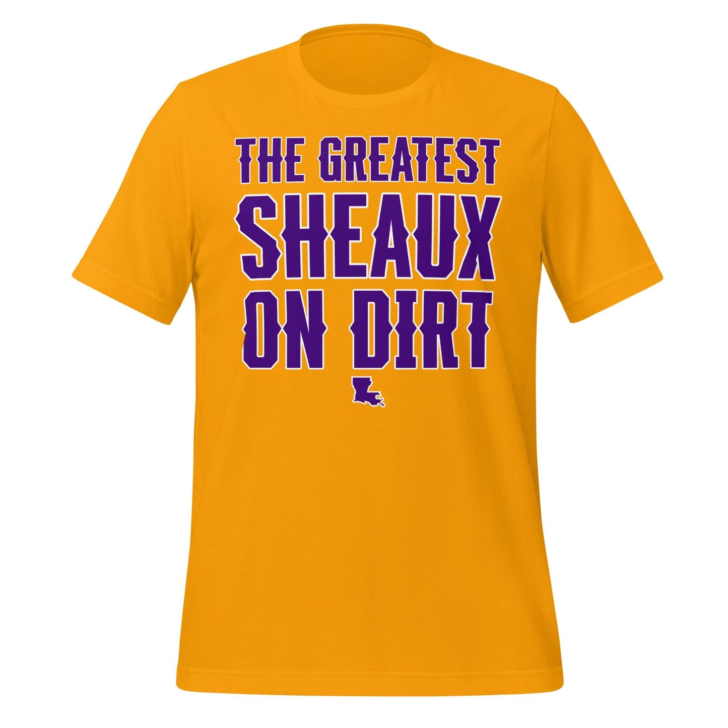 The Greatest Sheaux on Dirt Tee – Bold Purple & Gold Baseball Shirt