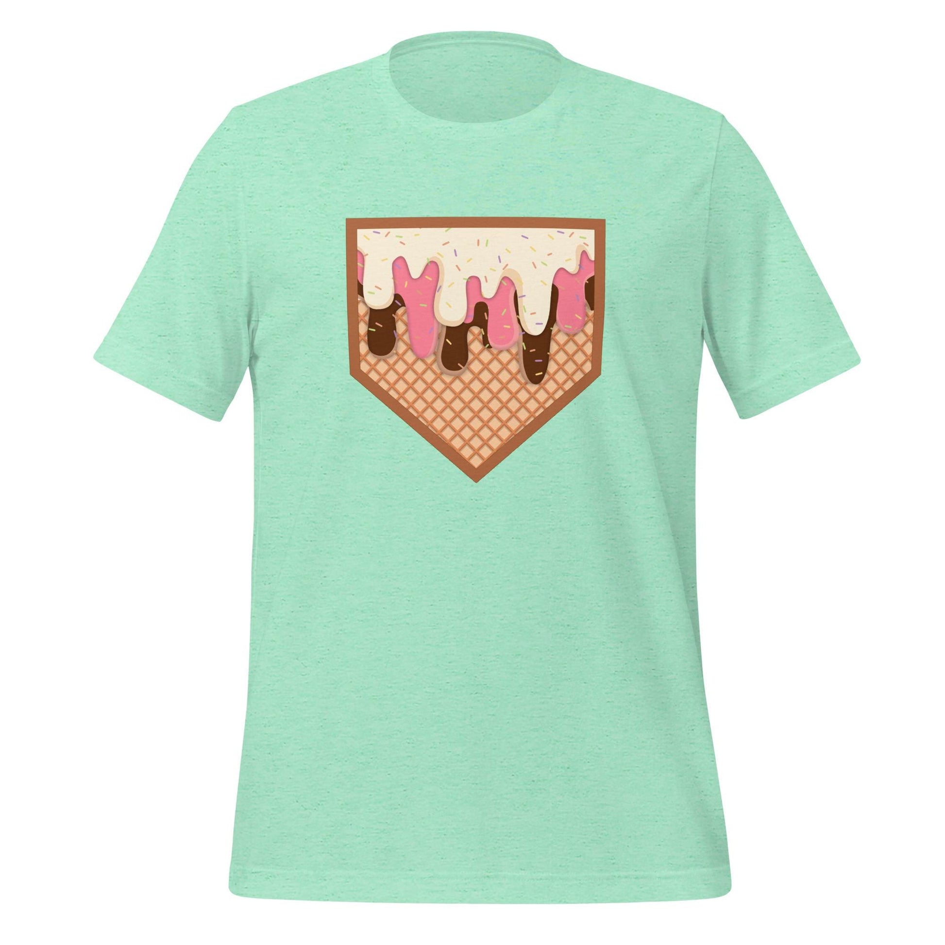 Dripping Home Plate T-Shirt – Fun Baseball Graphic Tee – Summer Ballpark Vibes on Sky Blue Shirt