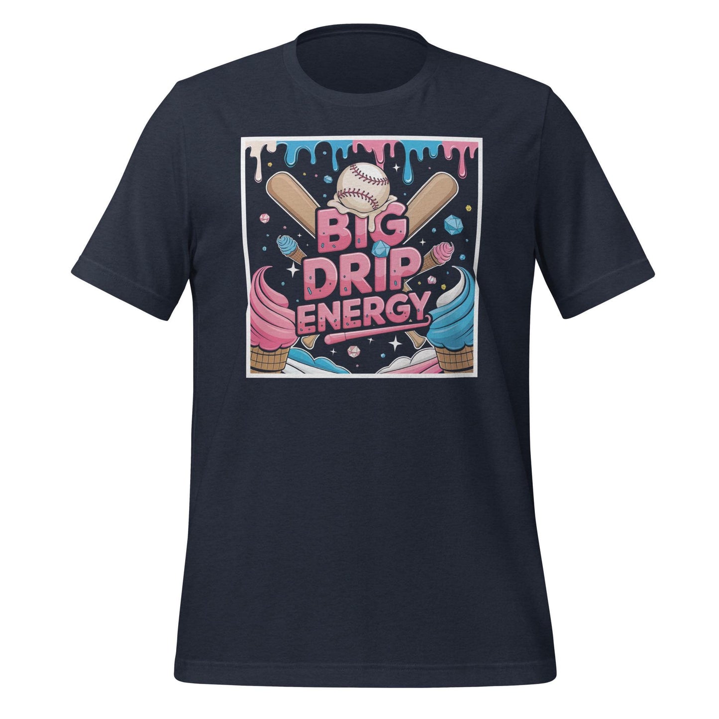 Big Drip Energy Baseball T-Shirt – Ice Cream & Bats Graphic Tee – Funny Summer Ballpark Shirt for Baseball Fans