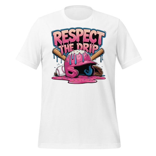Respect the Drip Baseball T-Shirt – Melting Helmet & Bat Graphic – Funny Ice Cream Style Tee for Players