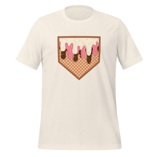 Dripping Home Plate T-Shirt – Fun Baseball Graphic Tee – Summer Ballpark Vibes on Sky Blue Shirt