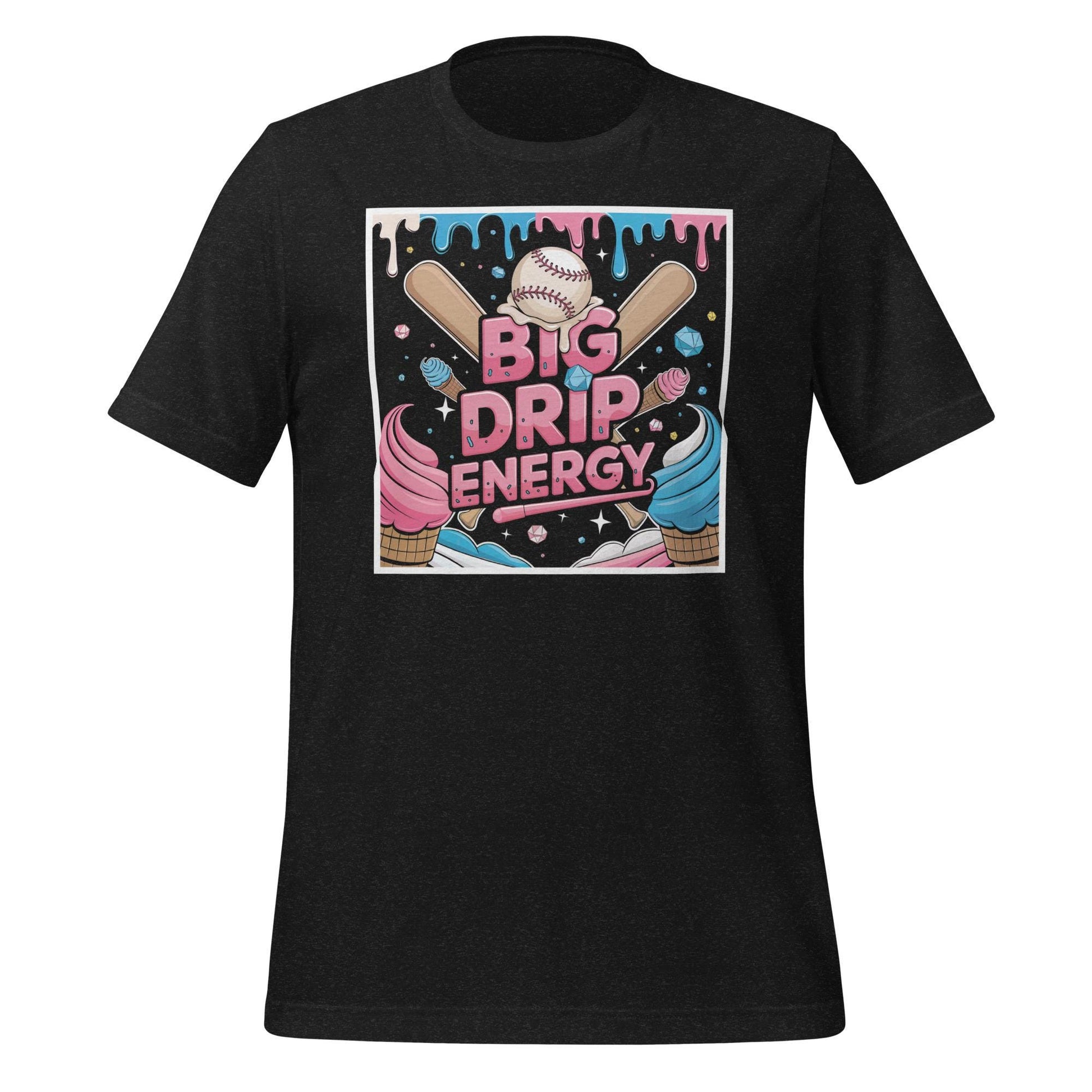 Big Drip Energy Baseball T-Shirt – Ice Cream & Bats Graphic Tee – Funny Summer Ballpark Shirt for Baseball Fans