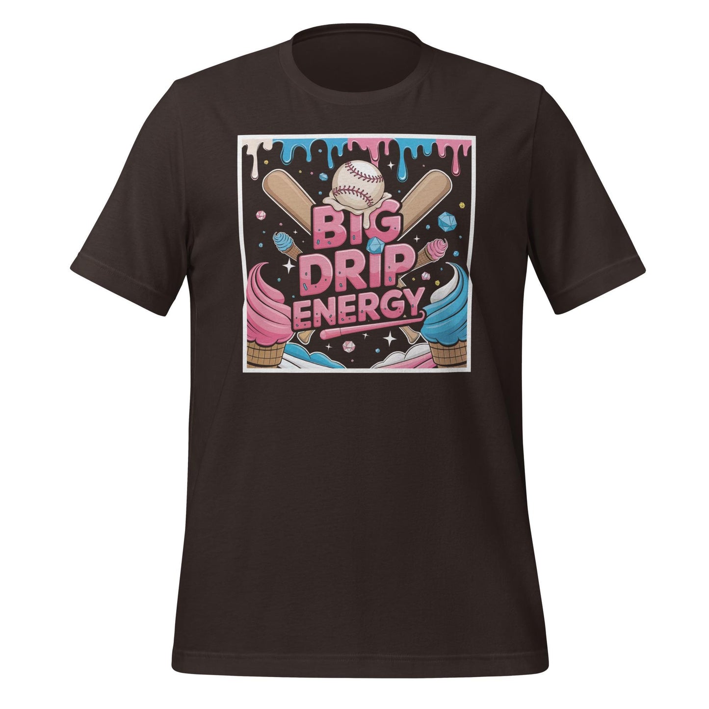 Big Drip Energy Baseball T-Shirt – Ice Cream & Bats Graphic Tee – Funny Summer Ballpark Shirt for Baseball Fans
