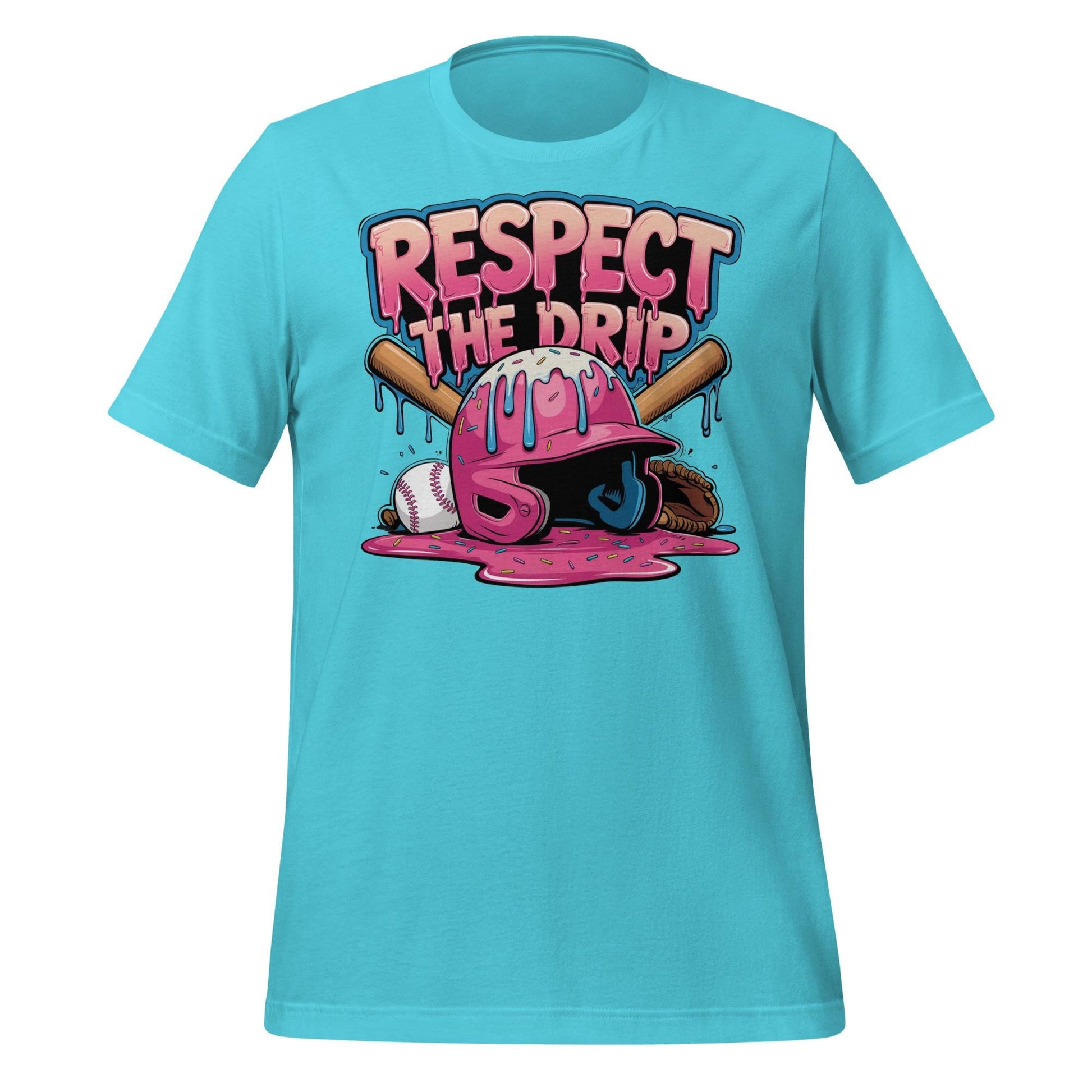 Respect the Drip Baseball T-Shirt – Melting Helmet & Bat Graphic – Funny Ice Cream Style Tee for Players