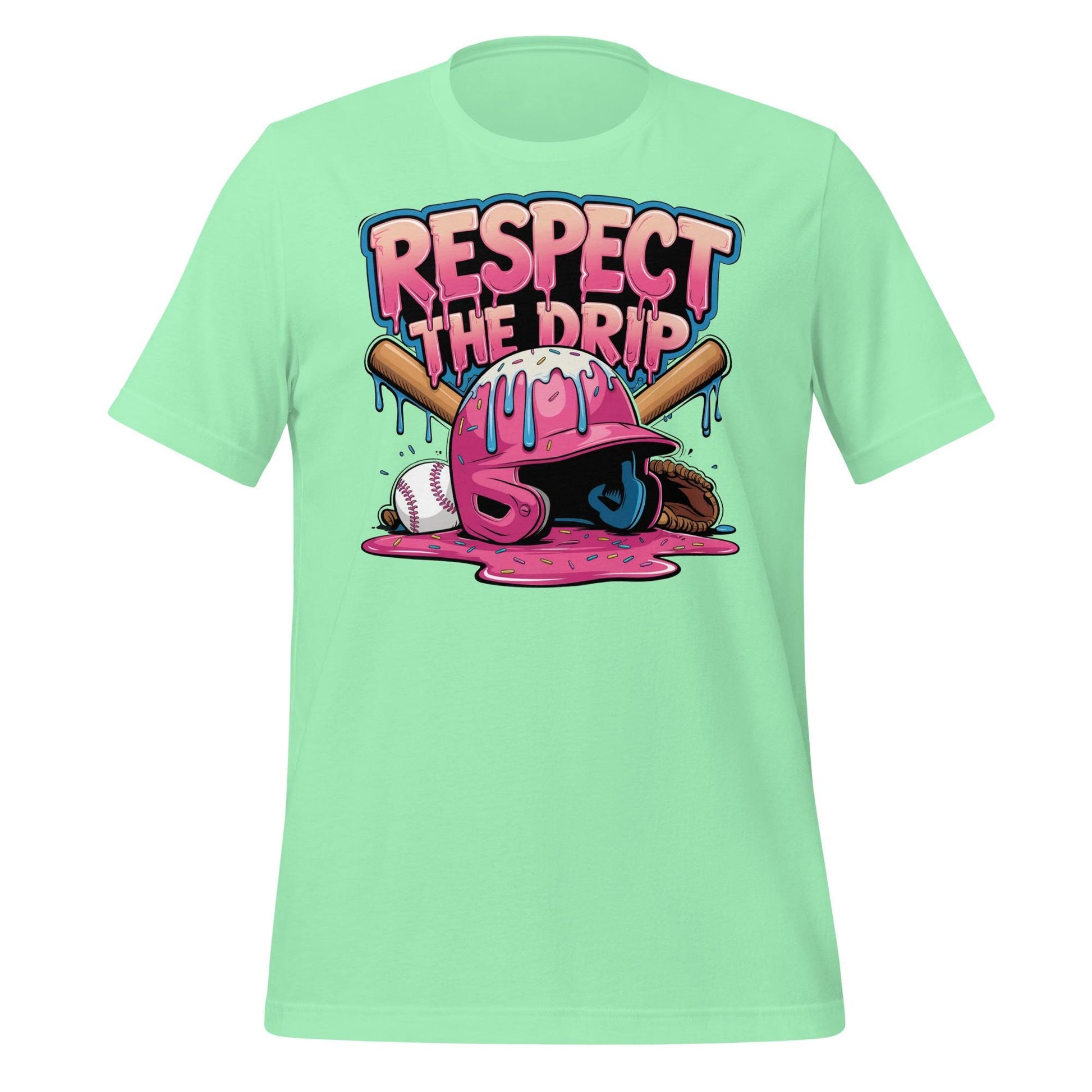 Respect the Drip Baseball T-Shirt – Melting Helmet & Bat Graphic – Funny Ice Cream Style Tee for Players