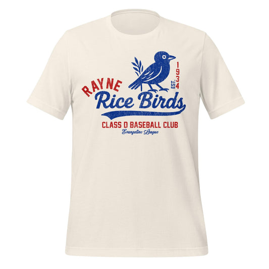 Rayne Rice Birds Defunct Minor League Baseball T-Shirt – Vintage Class D Club Tee
