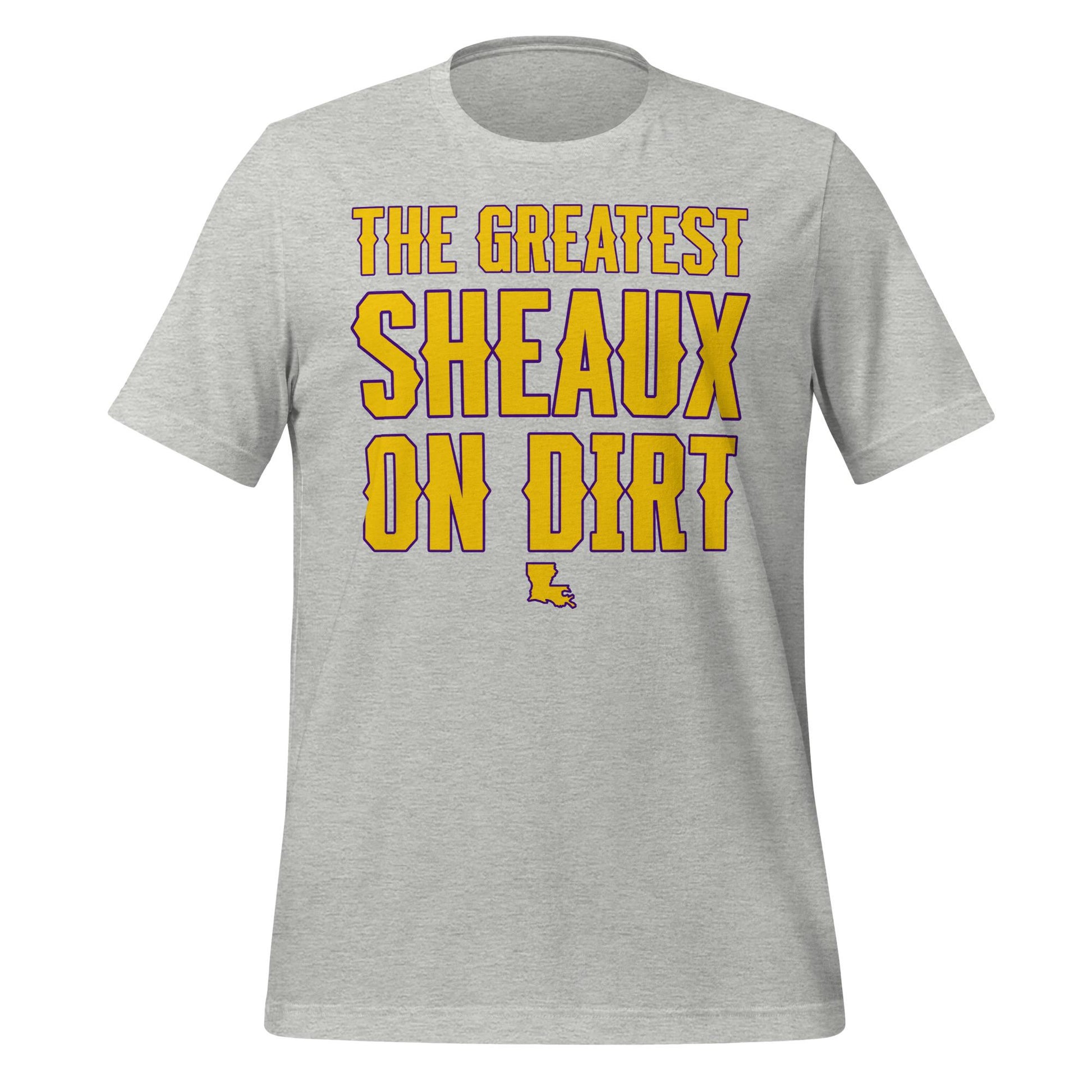 The Greatest Sheaux on Dirt Tee – Bold Purple & Gold Baseball Shirt